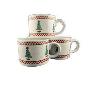 Vintage Sakura Debbie Mumm Magic of Santa Christmas Tree Mugs Set of 4